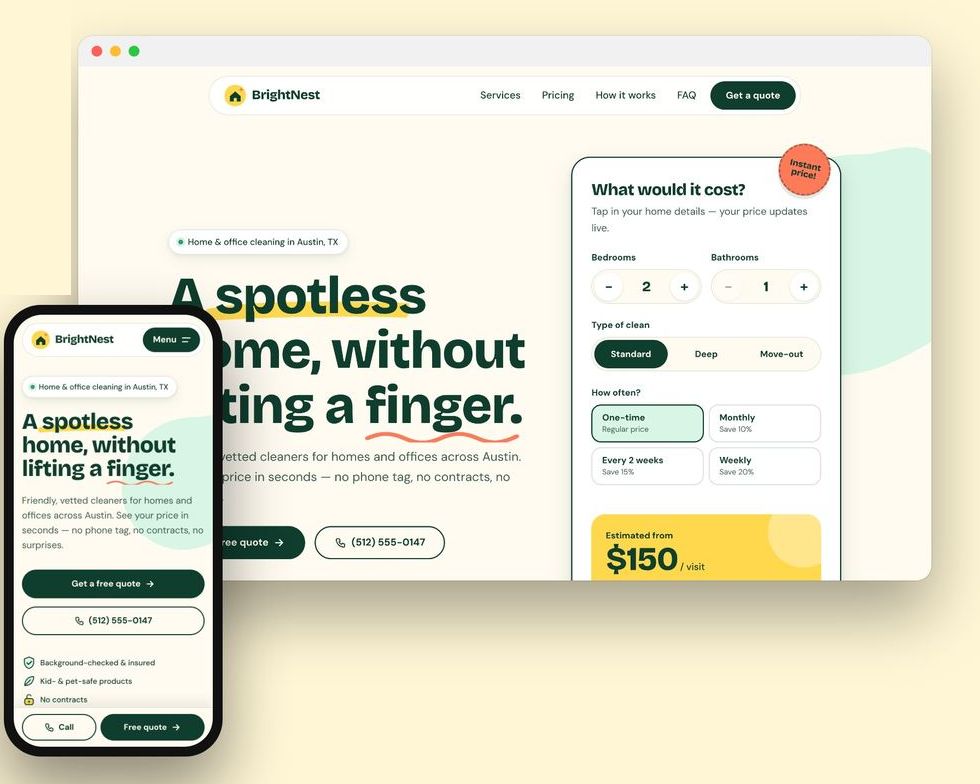 Cleaning website design example